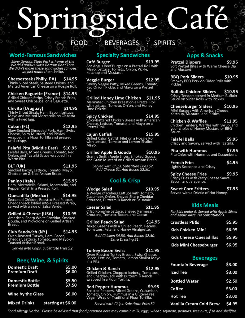 Springside Cafe menu